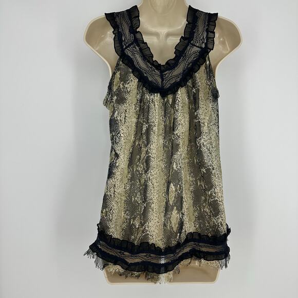 Vintage Y2K Lace Trim Chiffon Top Womens M Snake Print 90s Romantic Lightweight - Picture 3 of 9